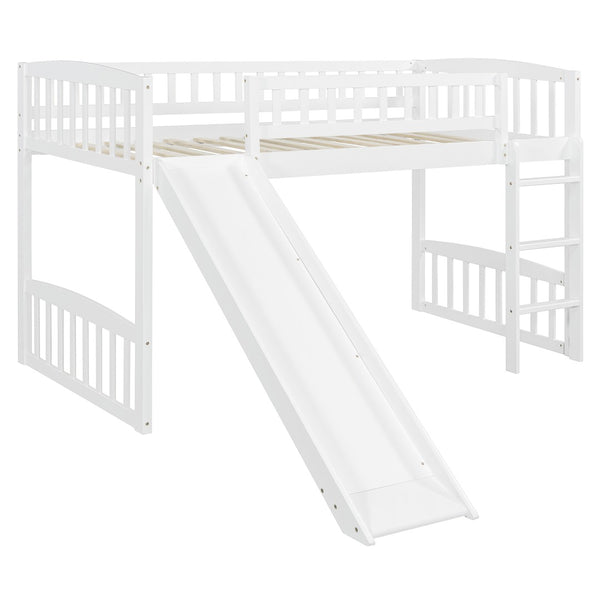 English Elm Twin Loft Bed with Built in Slide Ladder Pine Wood Frame Kids Bedroom White N708P242135K