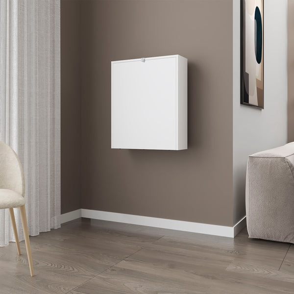 English Elm Aguila Space-Saving Wall-Mounted Drop-Leaf Table in White — Foldable Desk for Small Rooms & Home Office B128P263713