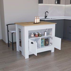 English Elm Floyd 35" H Kitchen Island with 2 Doors & 3 Shelves, White/Macadamia Finish, Engineered Wood Storage Solution B097P199732