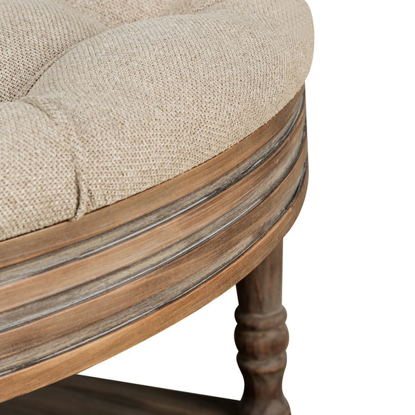 English Elm Large Round Tufted Ottoman Coffee Table with Two-Tier Wooden Shelf, Waterproof Linen, Storage Hub for Living Room Comfort and Style W1445P175897