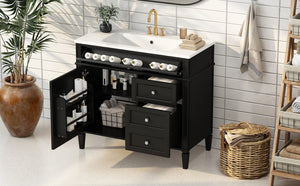 English Elm 36'' Modern Bathroom Vanity With Top Sink, Elegant Storage Cabinet & 2 Drawers For Small Spaces N710S136004B