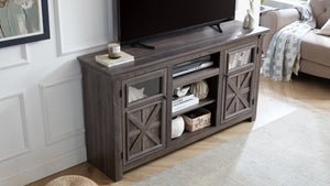 English Elm 2 Door Farmhouse Tv Stand with Barn Style Panels and Open Shelving for Living Room W1758P199935
