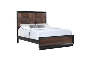 English Elm Houston King Panel Bedroom Set Walnut Wood Geometric Headboard Brushed Nickel Hardware B009S01698