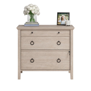 English Elm Lateral File Cabinet With Key Lock, Stylish Brown Oak Finish For Organized Workspace & Security B356P367824