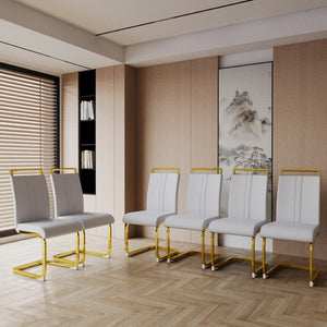 English Elm Modern White Faux Leather High Back Dining Chair Set Gold Base Elegant Seating W3732P495889
