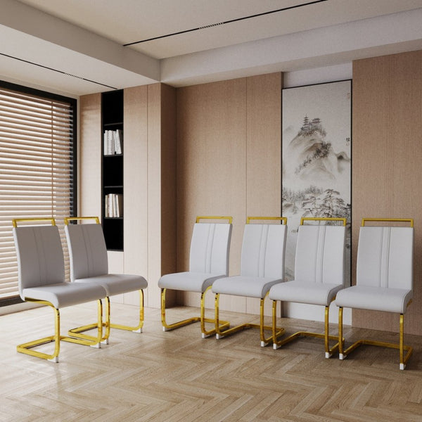 English Elm Modern White Faux Leather High Back Dining Chair Set Gold Base Elegant Seating W3732P495889