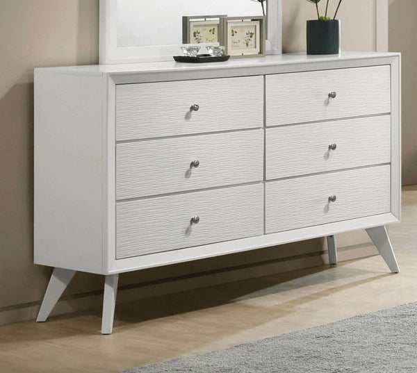 English Elm Contemporary Solid Wood White Dresser with Mirror Angled Legs and Bronze Knobs B2741S00876