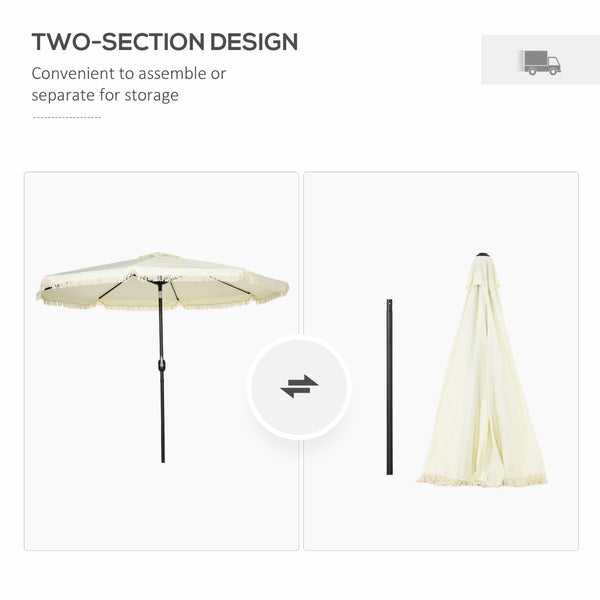 English Elm Outsunny 9Ft Cream White Patio Umbrella With Tilt, Ruffled Canopy, And Durable Steel Frame For Outdoor Fun W2225P200478-GIGA