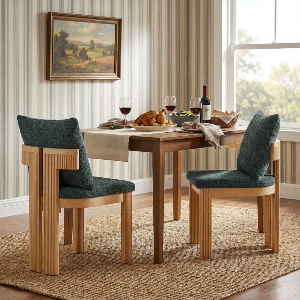 English Elm Indoor Boucle Upholstered Dining Chairs Rubberwood Frame Set of 2 for Modern Spaces N779P379862G