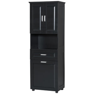 English Elm Tall Bathroom Cabinet with Tilt-Out Laundry Hamper, Adjustable Shelves, Anti-Tip Design & Large Storage Black WF323481AAB