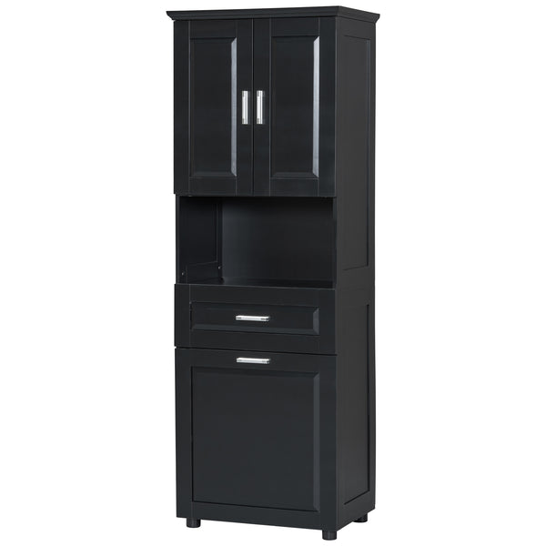 English Elm Tall Bathroom Cabinet with Tilt-Out Laundry Hamper, Adjustable Shelves, Anti-Tip Design & Large Storage Black WF323481AAB