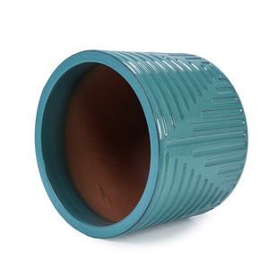 English Elm Ceramic Handcrafted Cyan Planter - Stylish Modern Flowerpot For Garden, Patio, Or Windowsill Decor W3273P326368