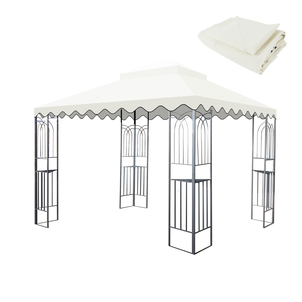 English Elm 10X10 Ft Outdoor Patio Gazebo Replacement Canopy - Durable Double-Tiered Roof Cover, Beige Shade W419P198351