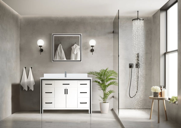 English Elm White Bath Vanity With Cultured Marble Top, Chrome Faucet, Soft-Close Drawers & Ample Storage B2731P260604-GIGA