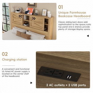 English Elm 3-Pieces Bedroom Set Full Size Farmhouse Platform Bed with Storage Headboard, Nightstand & Dresser Natural 59.25 L x 18.31 W x 8.27 H N733S369048M