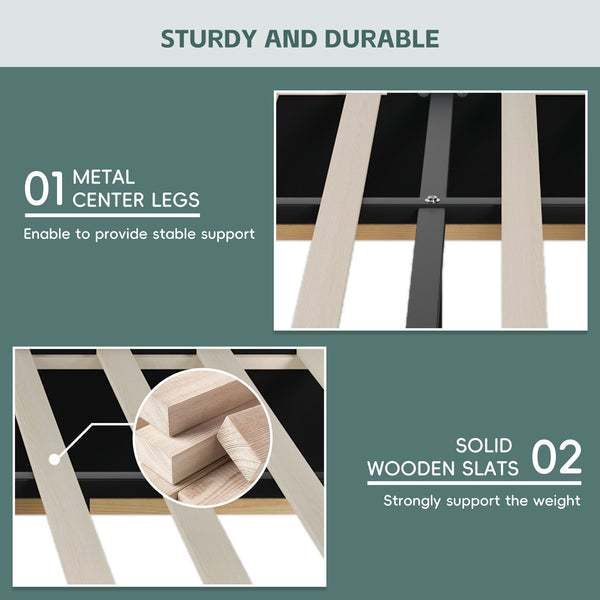 English Elm Christopher Knight Home® - King PU Leather Bed Frame with Wingback Headboard & Footboard, Gold Accents, Platform Slat Support, Elegant Design Green 76.4 L x 12.75 W x 8.75 H N761S0000024F