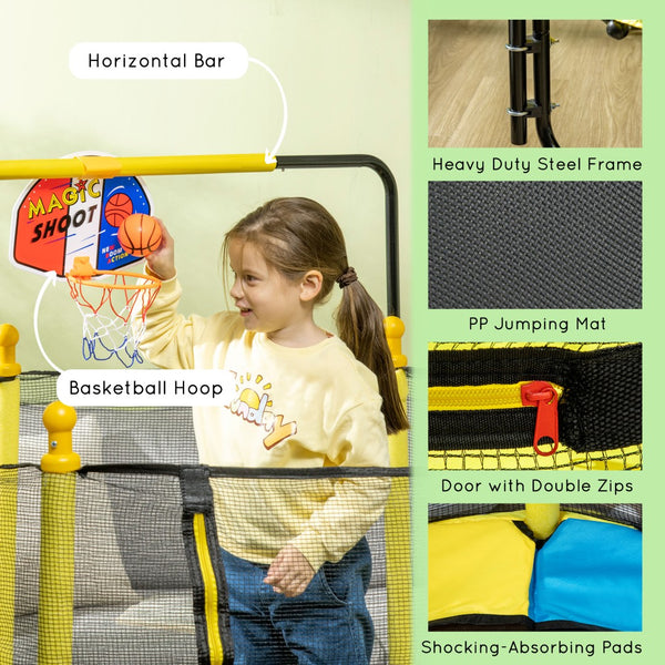 English Elm Qaba Indoor Kids Trampoline Springfree Bungee Safety Net Basketball Hoop Play W2225P200503