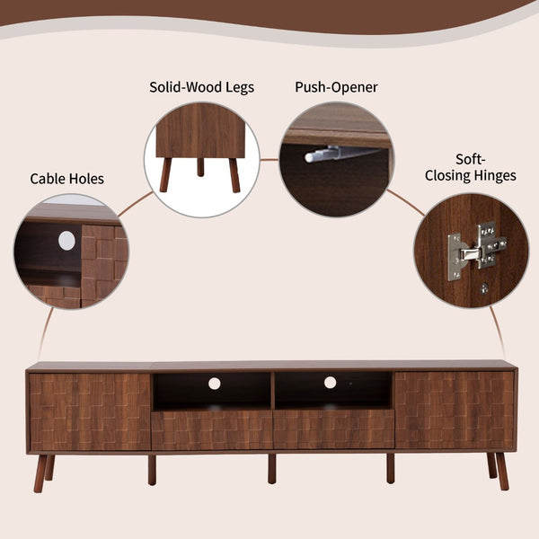 English Elm 78 Inch Walnut Entertainment Center Fluted Doors Solid Wood Legs for Living Room N710P372591P
