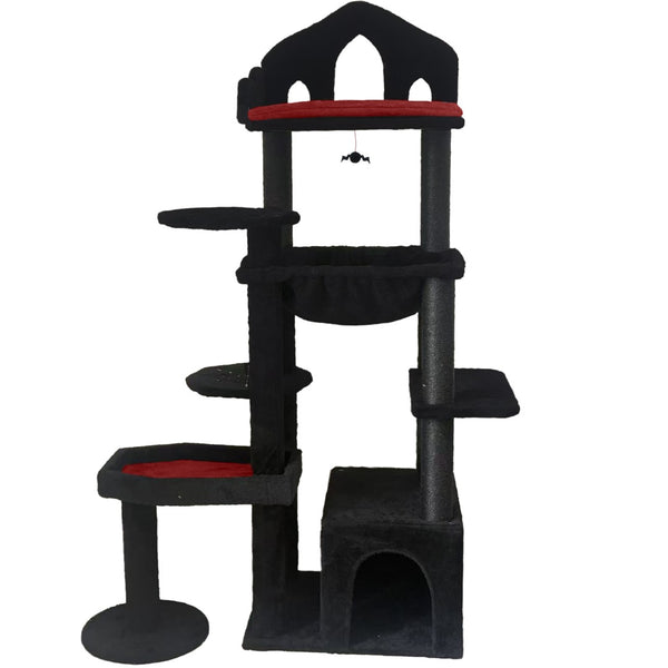 English Elm Black Gothic Cat Tower 58in Coffin Platform Sisal Scratching Hammock Cave Indoor W243P351721