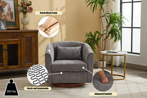 English Elm Swivel Teddy Barrel Chair with 360° Rotation, Plush Upholstered Bucket Seat, Solid Wood Frame Grey W2606P187691