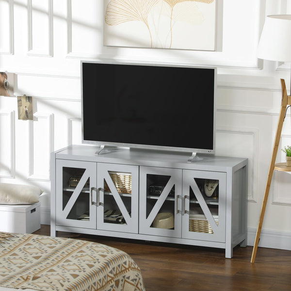 English Elm HOMCOM Compact TV Stand with Adjustable Shelves, Cable Management & Steel Frame for Small Rooms Gray W2225P229583