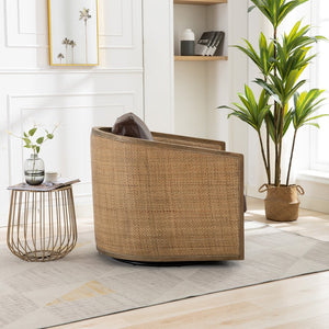 English Elm Swivel Barrel Chair with Plush Foam Upholstery, 360° Metal Base, Sturdy Hardwood Frame, Cozy Lounge Seat Brown W395102739