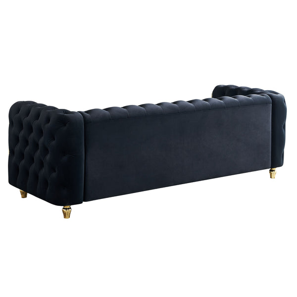 English Elm 86'' Luxury Modern Tufted Sofa with Gold Trim, Velvet Upholstery, Pocket Spring Comfort & 750lb Support Black W579P303656