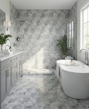 English Elm Hexagon Carrara Gray Polished Marble Floor Wall Tile Spa Inspired Natural Stone W1696P262337
