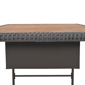 English Elm K&K 6-Piece Rope Patio L-Shaped Sectional Set with Acacia Wood Ice Box Table and Deep Cushions Grey N707S000014G