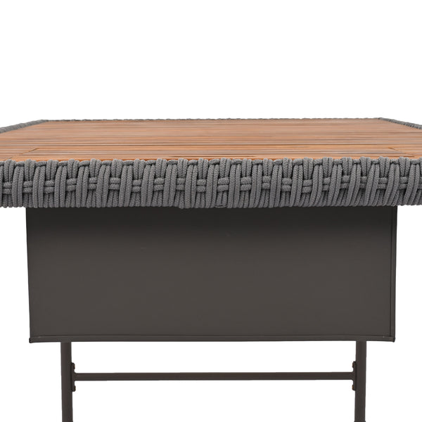 English Elm K&K 6-Piece Rope Patio L-Shaped Sectional Set with Acacia Wood Ice Box Table and Deep Cushions Grey N707S000014G