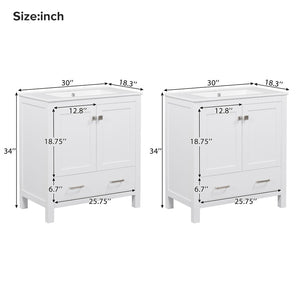 English Elm Modern 48 Inch Freestanding Bathroom Vanity Dual Ceramic Sinks Soft Close Gold Handles White N729P000001K
