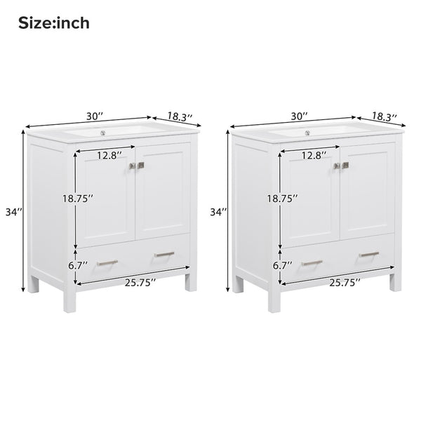 English Elm Modern 48 Inch Freestanding Bathroom Vanity Dual Ceramic Sinks Soft Close Gold Handles White N729P000001K