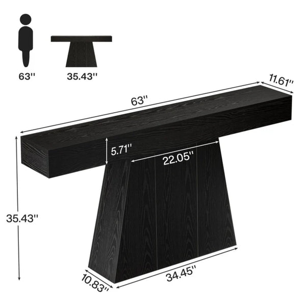 English Elm Practical Geometric Console Table with Matte Black Wood Grain Finish for Entryway or Sofa T3971P450227