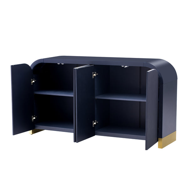 English Elm U_STYLE Curved 4-Door Wavy Panel Cabinet with Adjustable Shelves, MDF-Pine Top, 220lb Capacity, Stylish Storage Navy Blue WF530090AAV