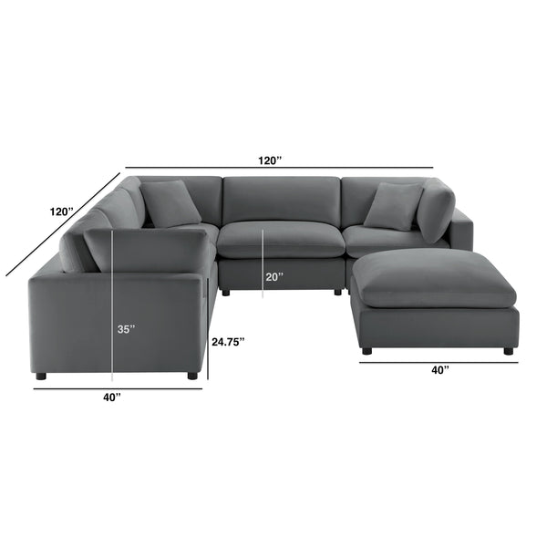 English Elm Caylie Modular 6-Piece Sectional Sofa - Charcoal, Family-Friendly Design, Easy Care & Comfort B050S00026
