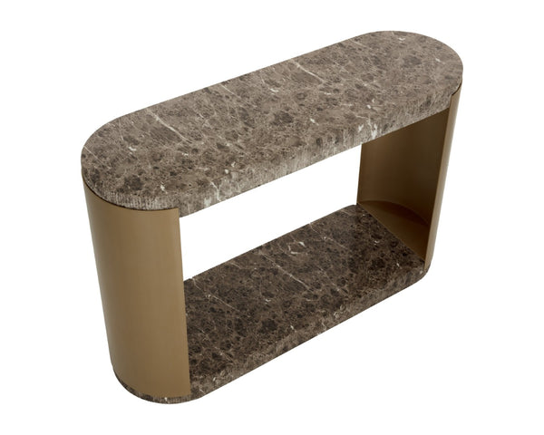 Sunpan CAVETTE Console Table - Dark Emperador Marble-Look with Brass Frame for Entryway & Living Spaces 112636