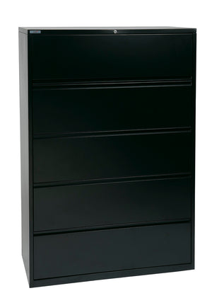 OSP Home Furnishings 42" Wide 5 Drawer Lateral File Cabinet with Ball Bearing Slides and Locking Security LF542-B