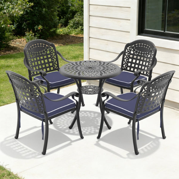 English Elm 5-piece Cast Aluminum Outdoor Dining Set with Ornate Relief Patterned Stackable Chairs W1710S00624
