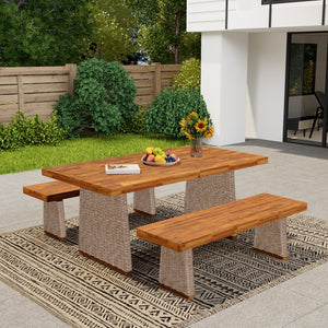 English Elm Christopher Knight Home® - Outdoor 3-Piece Acacia Wood Dining Set With Stylish Handwoven Rattan Legs For Elegant Gatherings N773OD00038B