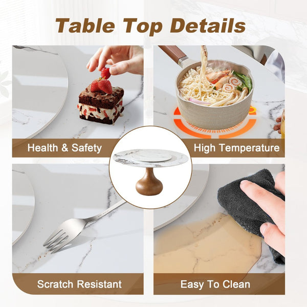 English Elm 53" Round Sintered Stone Dining Table With Elegant Marble Finish & Lazy Susan For Compact Spaces P2 W2699S00020-GIGA