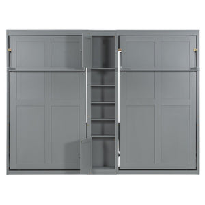 English Elm Dual Twin Murphy Beds with Built-In Cabinets & Shelves for Space-Saving Guest Rooms and Studios Gray N820S00058E