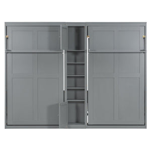 English Elm Dual Twin Wall Murphy Beds with Storage Tower Shelves for Kids or Guest Rooms Gray N820S00058E-1