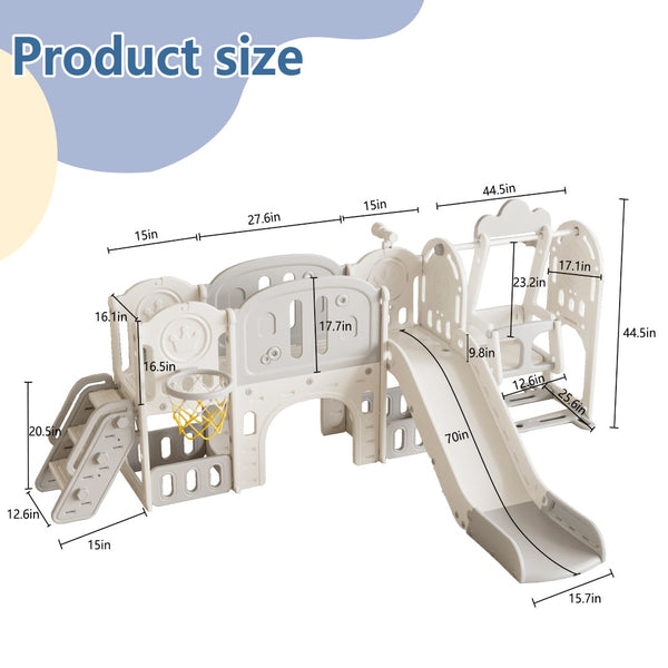 English Elm Toddler Playset 11 in 1 Hdpe Indoor Outdoor Swing Slide Basketball Climbing Set W509P227266