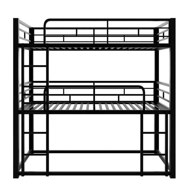 English Elm Metal Triple Bunk Bed Steel Frame Twin Three Tier Guardrails for Shared Rooms Black GX000230AAB