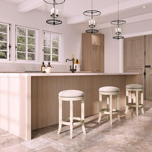 English Elm 26in. Backless Swivel Counterstool Solid Wood Farmhouse Seat Distressed Finish Kitchen Grey+Ivory B2751P436424