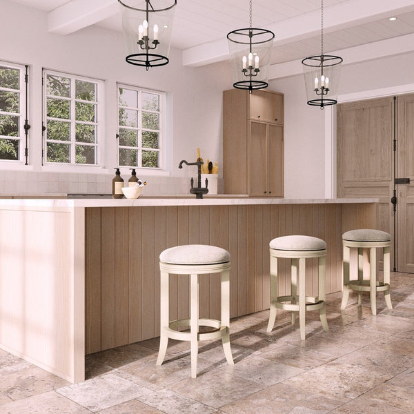 English Elm 26in. Backless Swivel Counterstool Solid Wood Farmhouse Seat Distressed Finish Kitchen Grey+Ivory B2751P436424