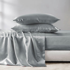 English Elm 4 Luxury Satin Twin Sheet Set - 100% Polyester, Soft Smooth 90g Finish, Deep Pocket Fit & Breathable Comfort Grey 11.81 L x 9.84 W x 3.15 H B035P319693