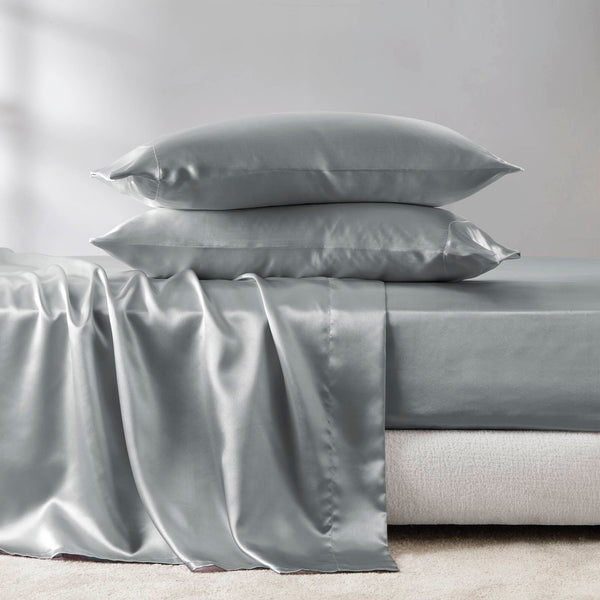 English Elm 4 Luxury Satin Twin Sheet Set - 100% Polyester, Soft Smooth 90g Finish, Deep Pocket Fit & Breathable Comfort Grey 11.81 L x 9.84 W x 3.15 H B035P319693