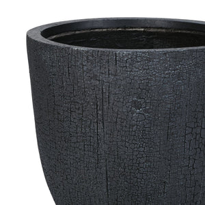 English Elm U_style Mgo Round Planters Set of Three Crackle Stone Texture Patio Garden Pots Black N711P406660B