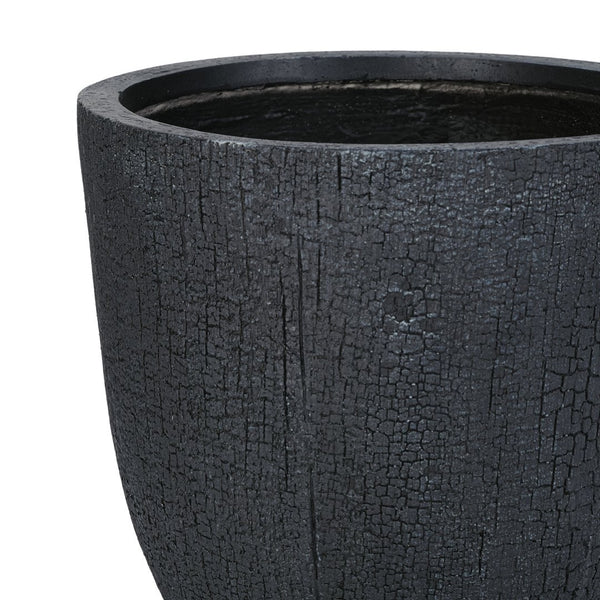 English Elm U_style Mgo Round Planters Set of Three Crackle Stone Texture Patio Garden Pots Black N711P406660B